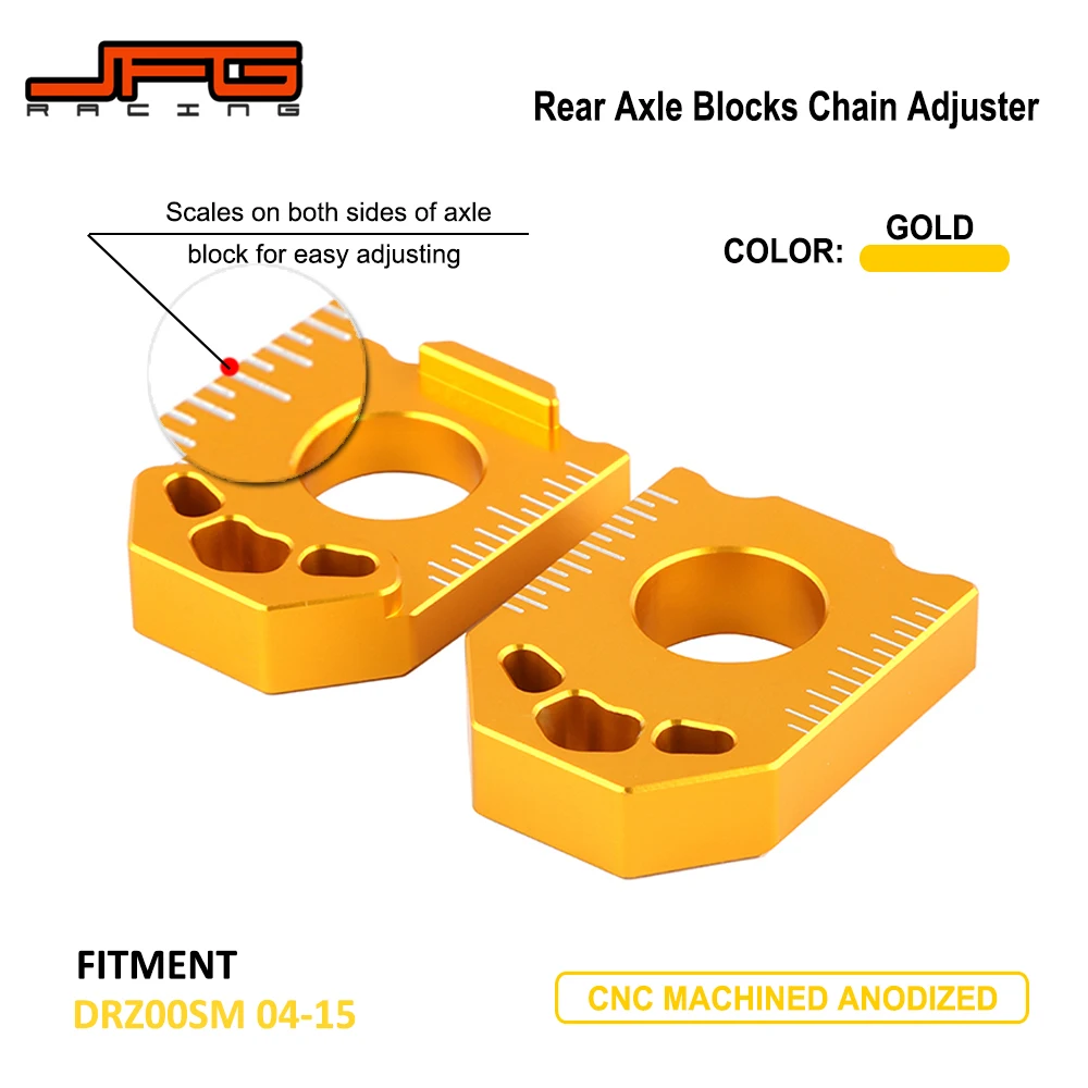 

Motorcycle CNC Gold Aluminum Rear Chain Adjuster Axle Blocks Set For SUZUKI DRZ400SM DRZ 400SM 2004 2005 2006 2007 2008-2015