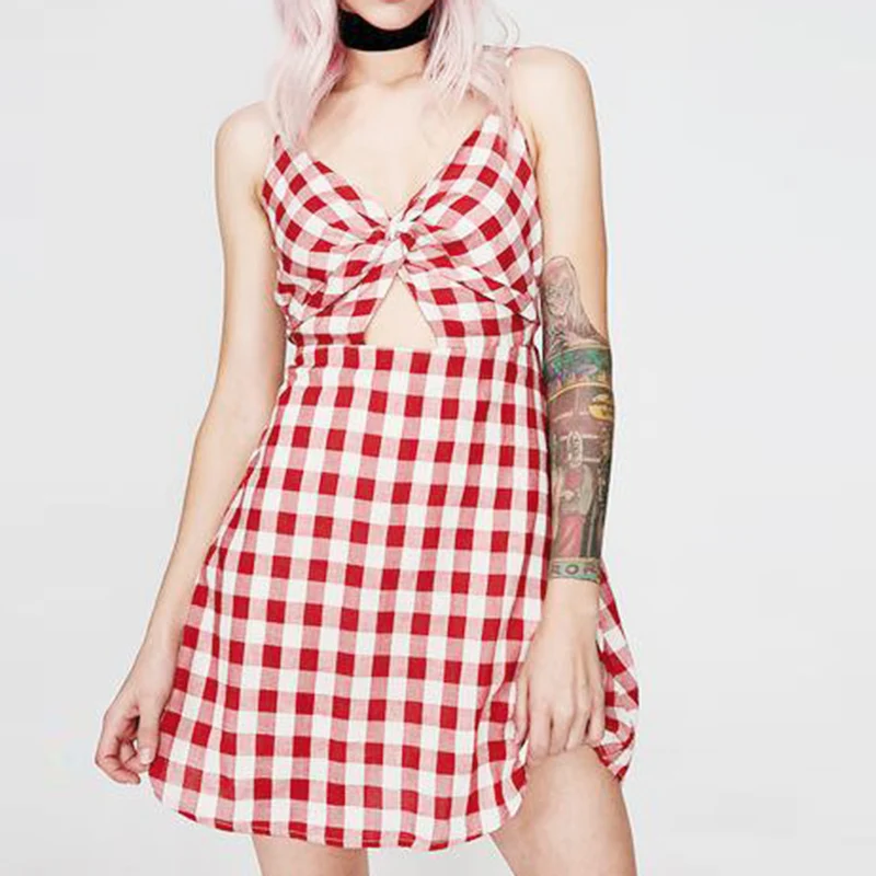 checked slip dress