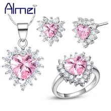 Almei Ювелирные наборы Дамы Ювелирный серебристый цвет синие кристаллы камней кольцо набор кулон серьги Свадебные аксессуары для женщин T475