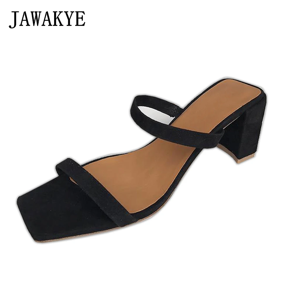 

JAWAKYE Basic Slippers Women Leather Slides Ladies Slip on Shoes Woman Fashion Sandals Summer Beach Thick heel Slippers