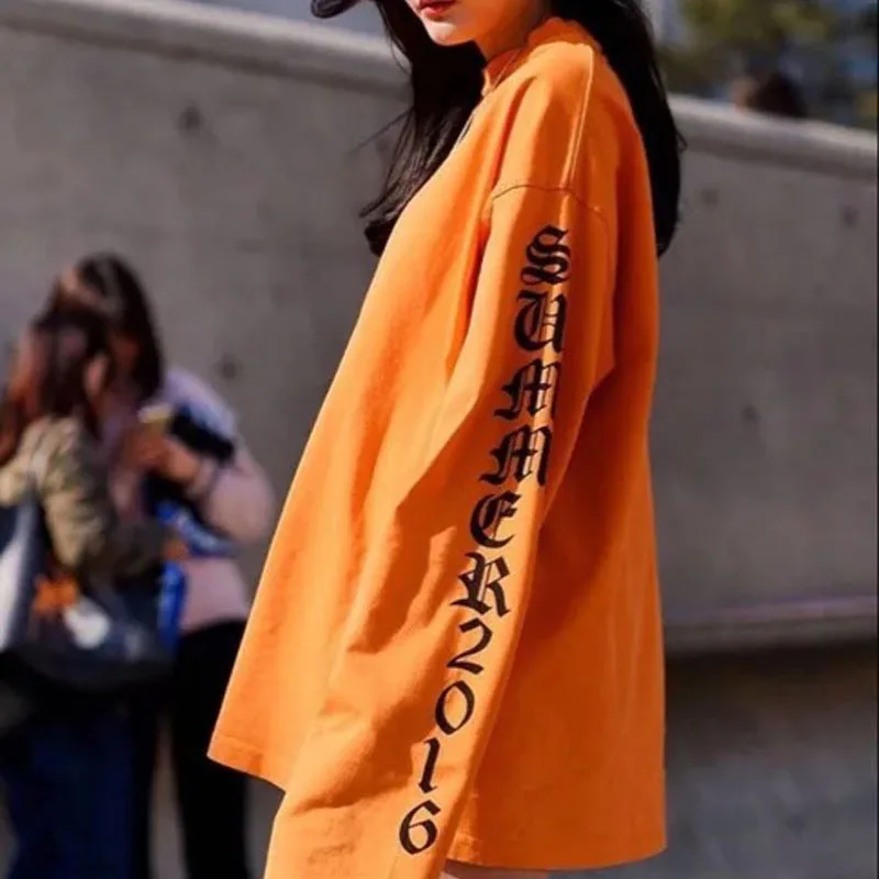 

2018 Korean trend cool style solid color printed text ladies O-neck long-sleeved Harajuku women's sweatshirt fashion autumn