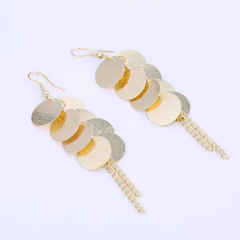 Round Circle Dangle Metal Sequins Earrings Gold Color and Silver Plated Long Hanging Earings Fashion Jewelry 2018 (5)