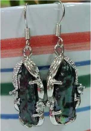 

Free Shipping >> New hot Beautiful! 8x16mm Natural Black Pearl Earring AAA N65