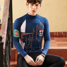 Модель г., Большие Размеры S-3XL Предохранители сыпи спорта людей Купальники для малышек Для мужчин с длинным рукавом синий Rashguard Surf Дайвинг Рубашки для мальчиков человек пляж Защита от солнца-Защитная одежда