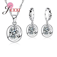 JEXXI Girl 925 Sterling Silver Jewelry Set Fashion Luxury Jewelry CZ Crystal Necklace Earring Pendant Bridal Wedding Accessories