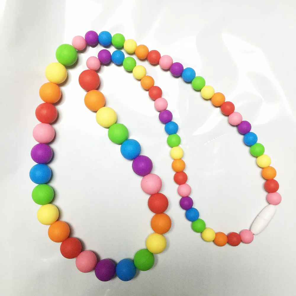 

Rainbow Silicone Teething Necklace FDA Approved Silicone Jewels Baby Necklaces Baby Chew Necklace Silicone Beads