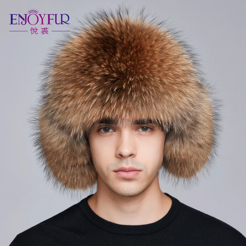 ENJOYFUR зимняя шапка с наушниками мужские шапки из натурального Лисьего меха русская ушанка меховая Защита уха теплая достаточно высокое качество шапка-бомбер