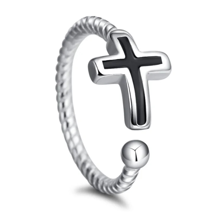 Классические 925 пробы серебряные кольца на указательный палец черный винил крест твист тайский серебряное кольцо для мужчин и женщин S-R59