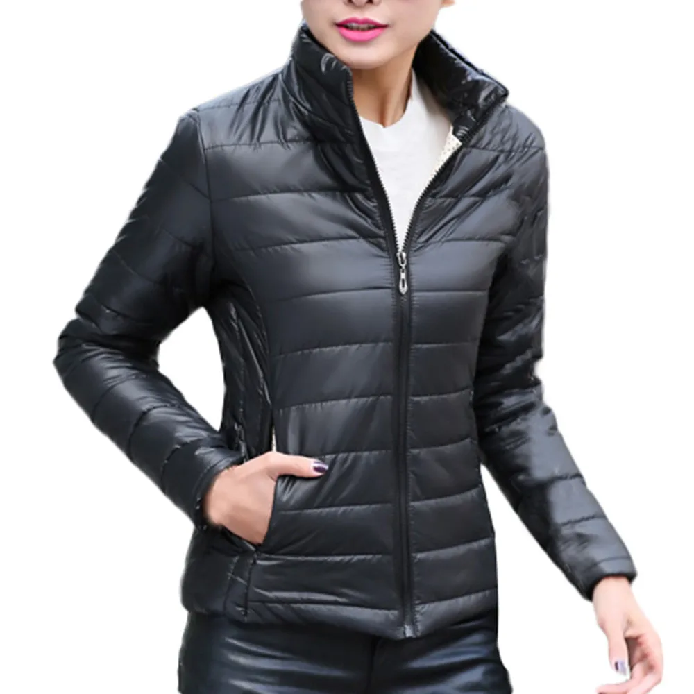 

Womens Warm Coat Stand Collar Jacket Slim Winter Outwear Coats Lady Vertical Collar long sleeve with velvet short coat duvet