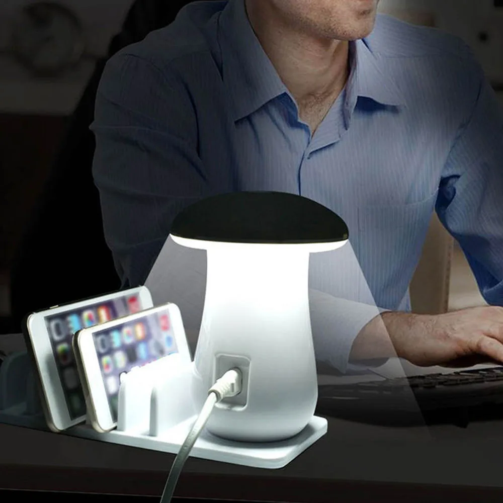 

YWXLight Mushroom Night Light Touch mode 3.0 USB Charger Hub 5 Port Adapter Phone Charging LED Mushroom Desk Light