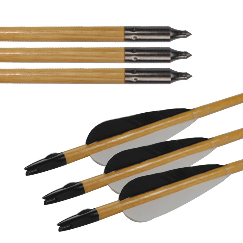 12 pcs Traditional Wooden Arrow Turkey Feather Fletch Vane Target Point