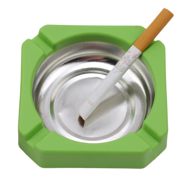 

New Creative Candy Color Plastic Stainless Steel Square Edging Ashtray Home Office Advertising Cigarette Tool