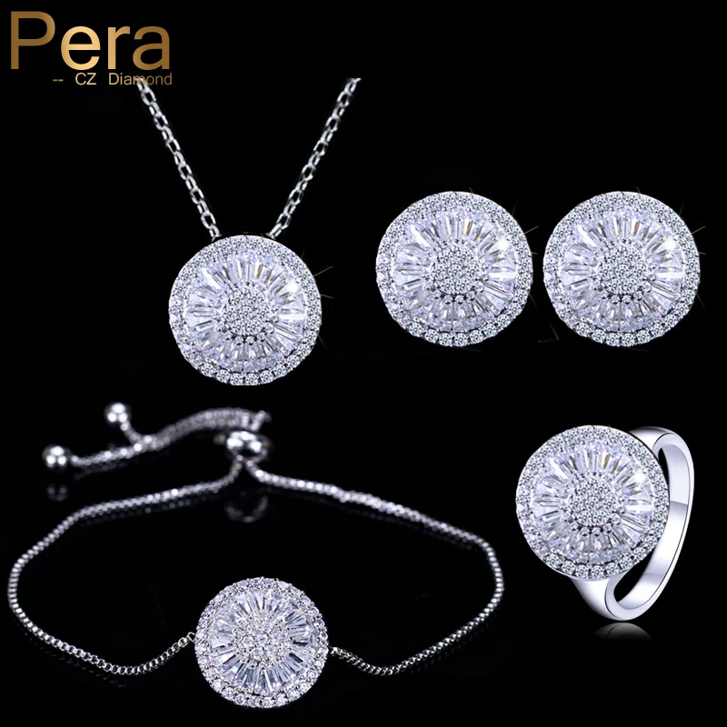 

Pera Brand New Fashion Big Round Cubic Zirconia Setting Adjustable Size Bracelet Earring Necklace Ring For Women Party Gift J261