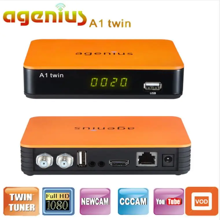 Satellite TV Receiver Agenius A1 twin Tuner H.265 AVC DVB-S2 with ACM +SKS +IKS +CS+NEWCAM+CCCAM +VOD +IPTV for Latin America