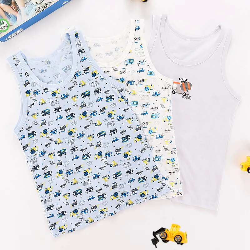 Summer Boys T-Shirt Cartoon Kids Underwear Sleeveless Cotton Boy Undershirts Camisole Shirts for Children Clothing 3pcs/set