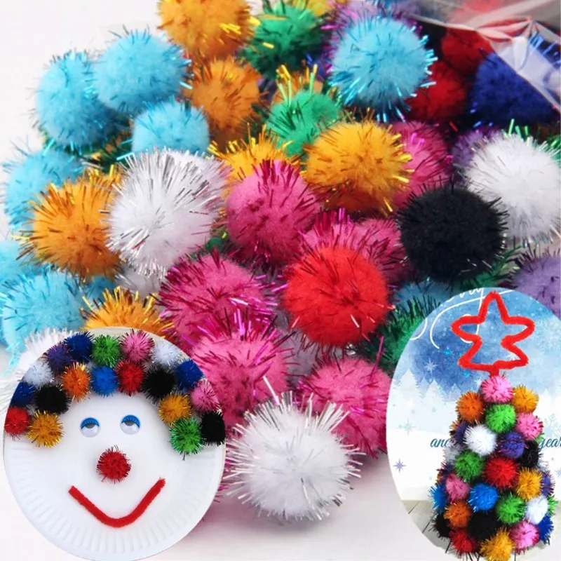 

50Pcs Soft Pompom Balls Glitter Pom Poms Early Learning Creative Christmas Home Decoration Handmade Craft Scrapbooking Doll DIY