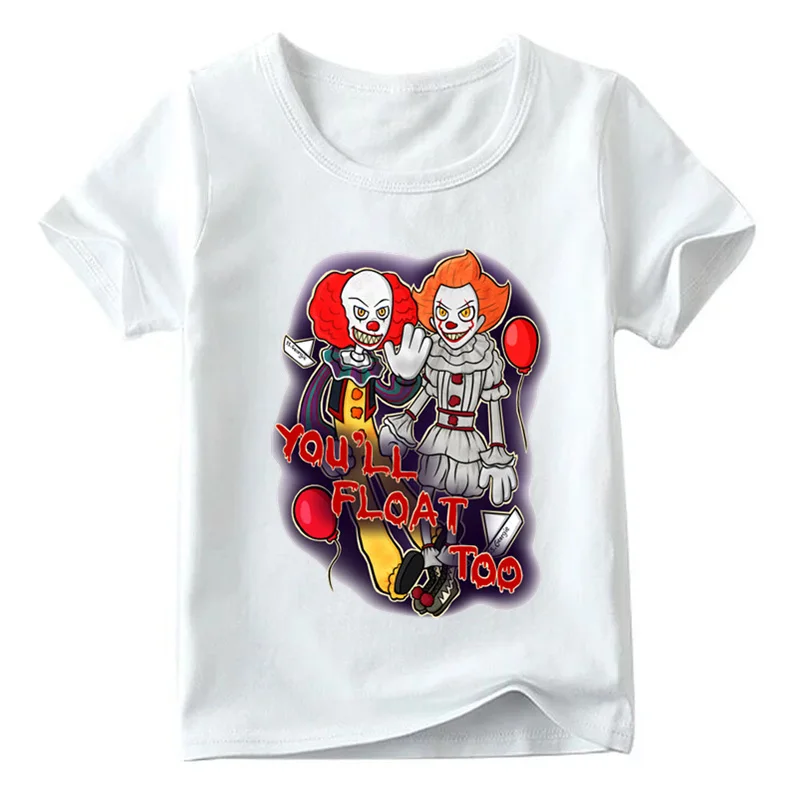 Детская футболка с мультяшным принтом «Pennywise» для маленьких мальчиков и девочек детская забавная одежда летние детские короткие топы HKP5171