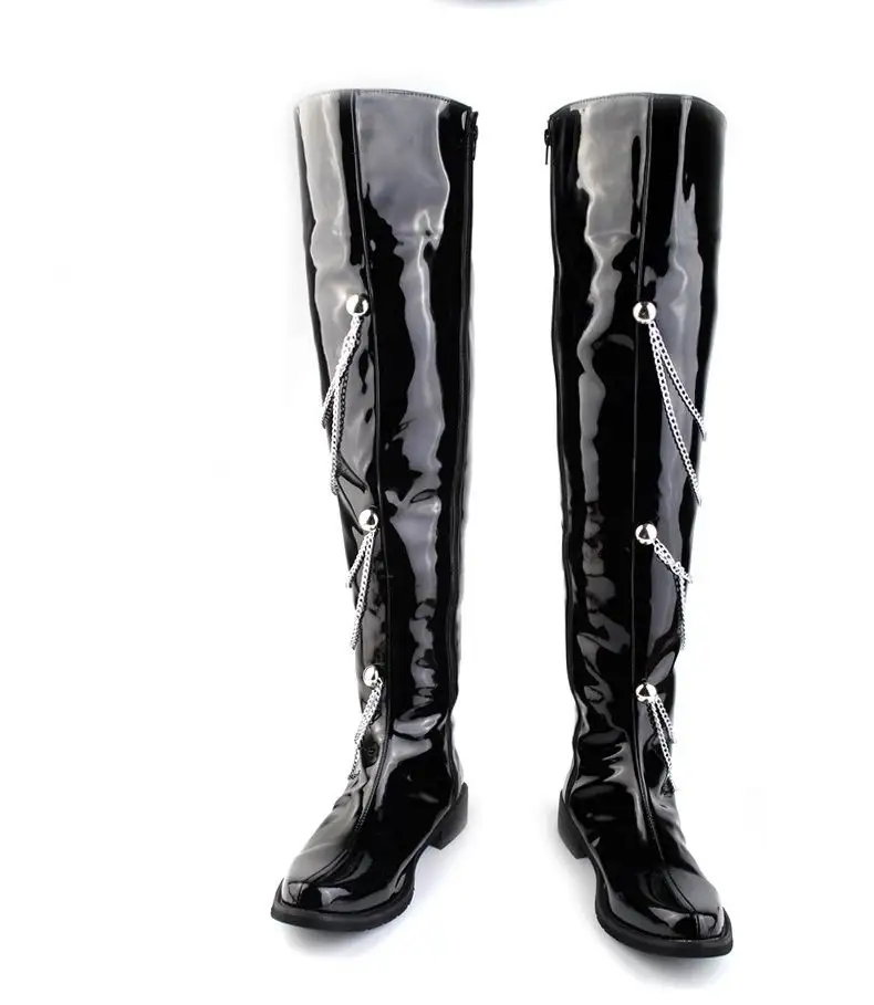 ERRFC/модные черные мотоциклетные ботинки мужские сапоги выше колена из лакированной кожи 66 см для танцев на шесте очаровательные мужские ботинки на молнии с цепочкой, размеры 38-44