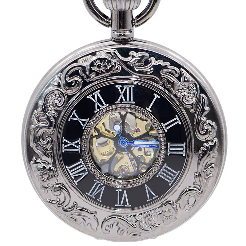 Модные карманные часы унисекс стимпанк Механические карманные часы синий аналоговый Дисплей ожерелье кулон полые Fob часы с цепочкой