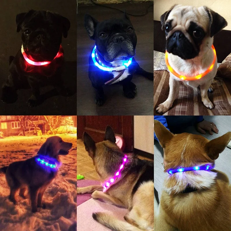 Usb зарядка ошейник для собак регулируемый светодиодный перезаряжаемый ночной мигающий светящийся ошейник для собак пластиковый однотонный ошейник для собак