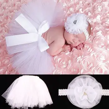 

Newborn Baby Girl Photo Prop Tutu Skirt Headband Set Ruffled Bowknot Tulle Dress Flower Hairband Party Costume Outfits 0-9 Month