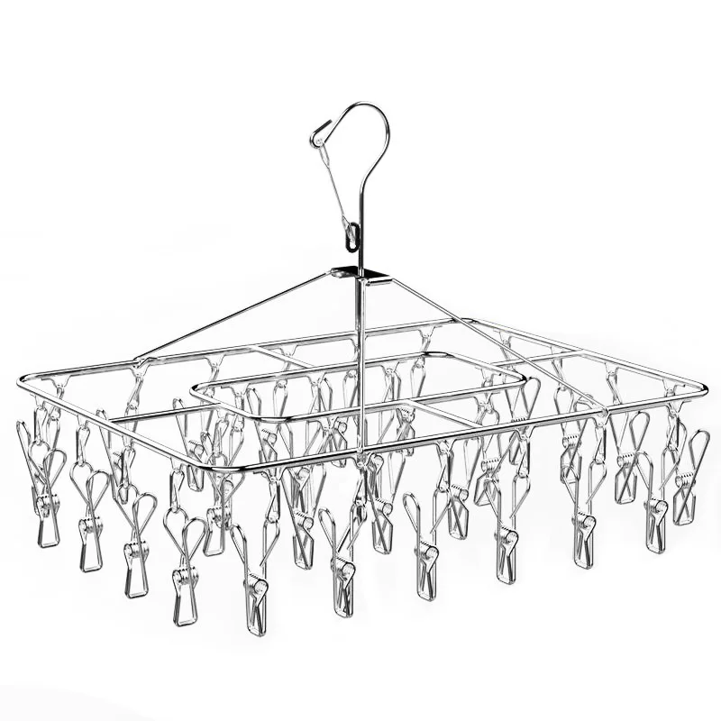Stainless steel circular clothes drying rack, multi-clip sock rack, children's multi-function windproof sock rack hook