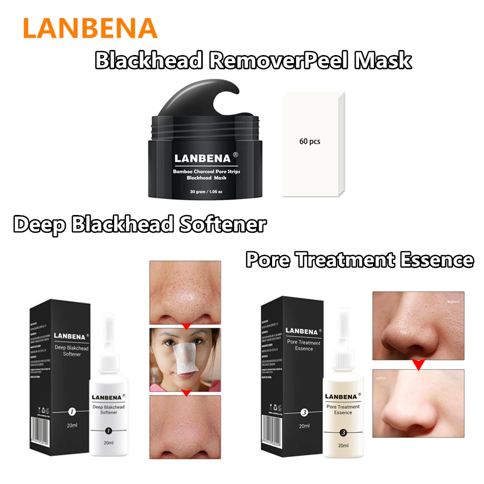 

3Pcs/Set LANBENA Blackhead Remover Black Nose Mask, Pores Shrink Serum Black Dots Deep Cleansing, Exporting Acne Blackhead Serum