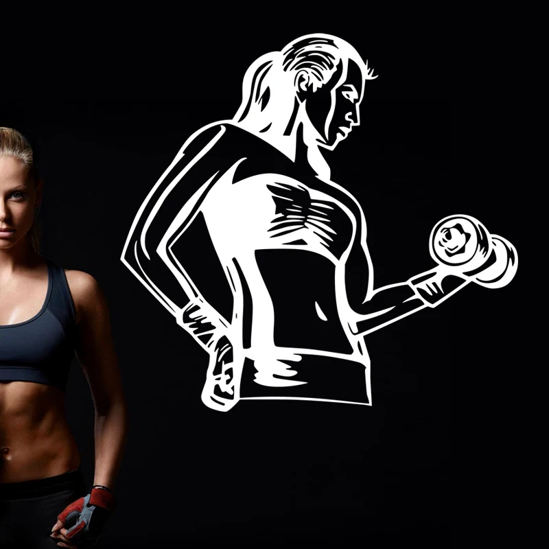 Girl Dumbber Gym Name Sticker Fitness Crossfit Decal Body-building Posters Vinyl Wall Decals Parede Decor Mural Gym Sticker