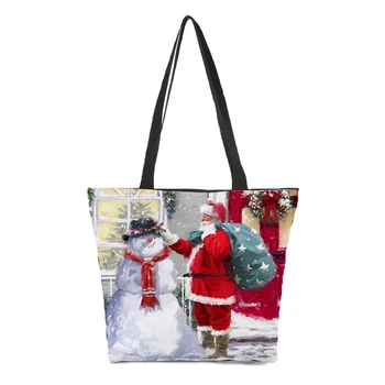 

Custom fashion shoulder bag ladies Christmas pattern Santa canvas bag shopping bag Christmas gift casual cartoon