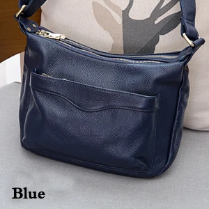 Стиль, простая многослойная женская сумка из высококачественной натуральной кожи на одно плечо, женская сумка из коровьей кожи на молнии - Цвет: Blue