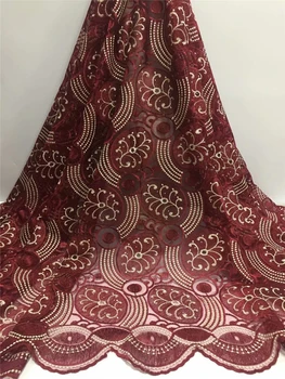 

5Yards Latest Mesh Nigerian Laces Fabric High Quality Tulle African Laces Fabric Wedding African French Tulle Lace Wine Color