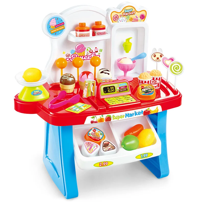 Пластиковый супермаркет кассовый аппарат Игрушка миниатюрный ролевые игры дом игрушки 34 шт. торговый Brinquedo кассовый стол POS игрушка набор для K