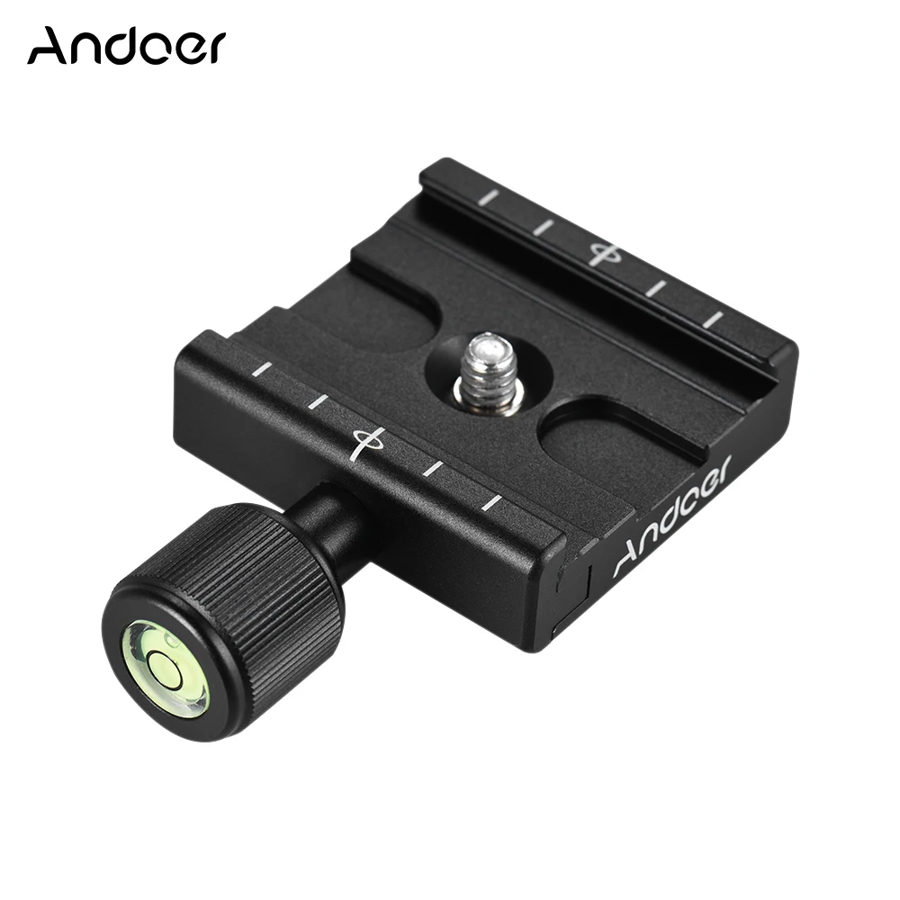 

Andoer QR-50 Aluminum Alloy Quick Release Plate Clamp Adapter with Bubble Level for Arca Swiss RRS Wimberley Tripod Ball Head