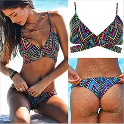 

2016 Hotsale Women Sexy Strappy Bikini Set Female Push up Tribal Bikinis Padded Swimsuit Bathing Suits biquini
