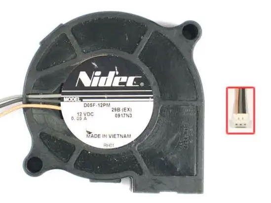 

3-проводной серверный Вентилятор охлаждения Nidec D05F-12PM 29B DC 12V 0.09A 51x51x15 мм