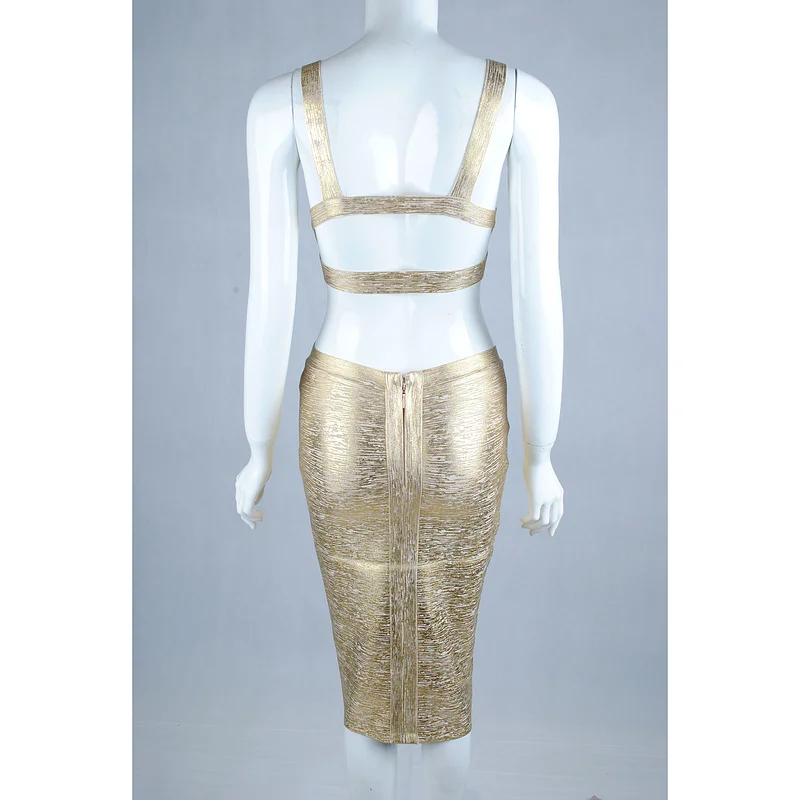 High-Quality-Sexy-V-Neck-Bronzing-2-Pieces-Knee-Length-Gold-Bandage-Dress-2016-Women-s (2)