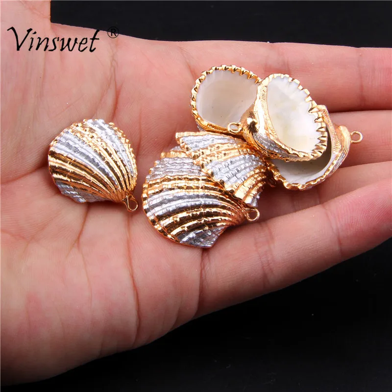 

3pcs/lot Silver Gold Color Natural Cowrie Shell Loose Beads for Jewelry Making DIY Charms Wholesale(Size:23mm*18mm)