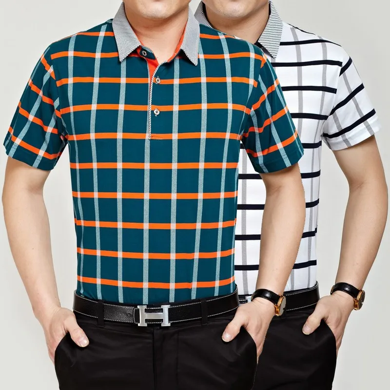 Высококачественная хлопковая летняя модная клетчатая деловая повседневная мужская рубашка Поло