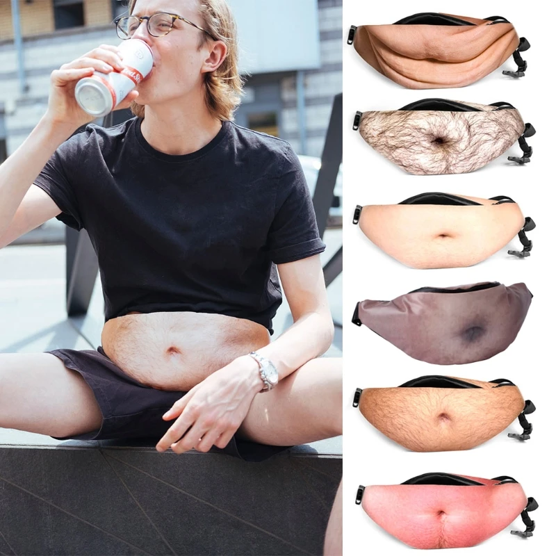 

THINKTHENDO Novelty Fun Men Women Dad Bag Dad Bod Waist Bags Beer Fat Hairy Belly Fanny Polyester Pack