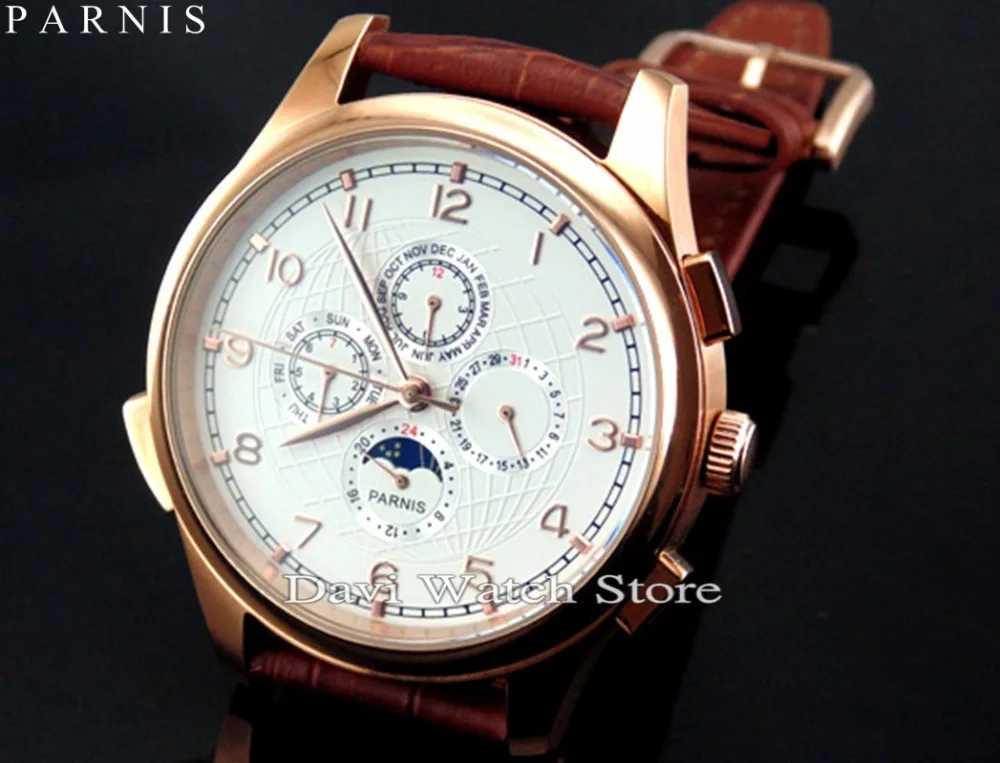 

Parnis Stainless steel PVD case 44mm White dial Automatic mens Date watch