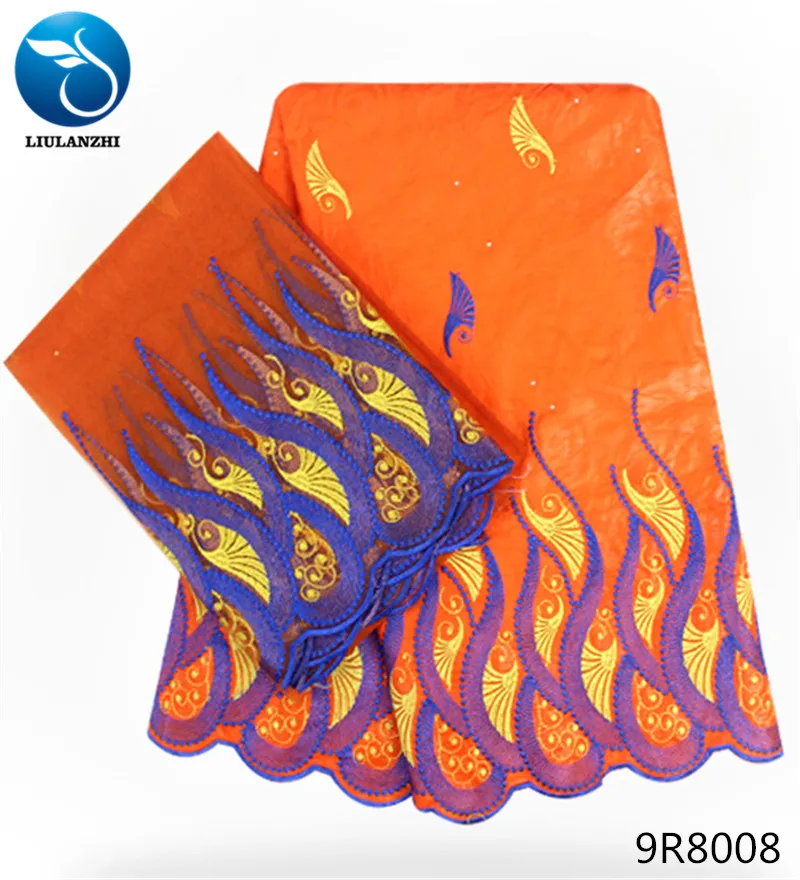 LIULANZHI Базен riche getzner африканская жаккардовая ткань хлопок оранжевый ткань кружева вечерние платок 5 ярдов+ 2 ярдов/партия 9R80