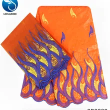 LIULANZHI Базен riche getzner африканская жаккардовая ткань хлопок оранжевый ткань кружева вечерние платок 5 ярдов+ 2 ярдов/партия 9R80