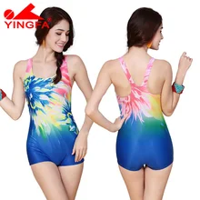 Yingfa u-образным вырезом Женский Мягкий Бикини Цельный купальник боксер женщин Цифровая печать Купальники strappy купальный костюм