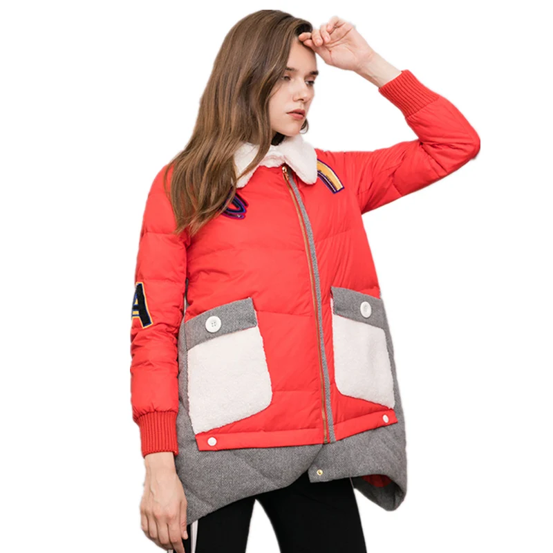 Femmes Hiver Veste yellow Z14 Red Bas Femelle Nouveau La Plus Mode Lettre Patchwork Longues Manches Tournent Le Parkas Taille Vestes Vers Manteaux rBwqr