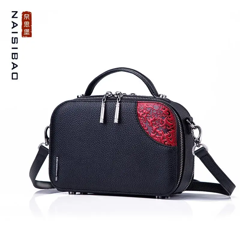 Mode Geprägt Neue Frauen Rindsleder Aus Umhängetaschen Naisibao Luxus Echtem Top Black 2019 Tasche Schulter Leder avq4Fxwz
