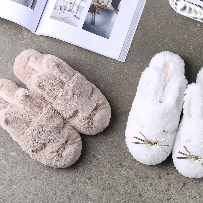 Millffy bunny/зимние бархатные теплые домашние тапочки с заячьими ушками Нескользящие