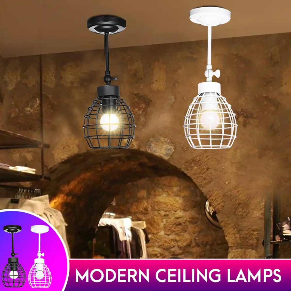 

Modern Iron Cage Chandelier Retro Concise Blub E27 Adjustable Ceiling Lamp Metal Hanging Pendant Lamp Indoor Lampshade