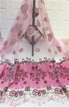 

Elegant party French net lace hot sale net lace fabric with rhinestones for lady dress HNZ150 (5yards/lot)