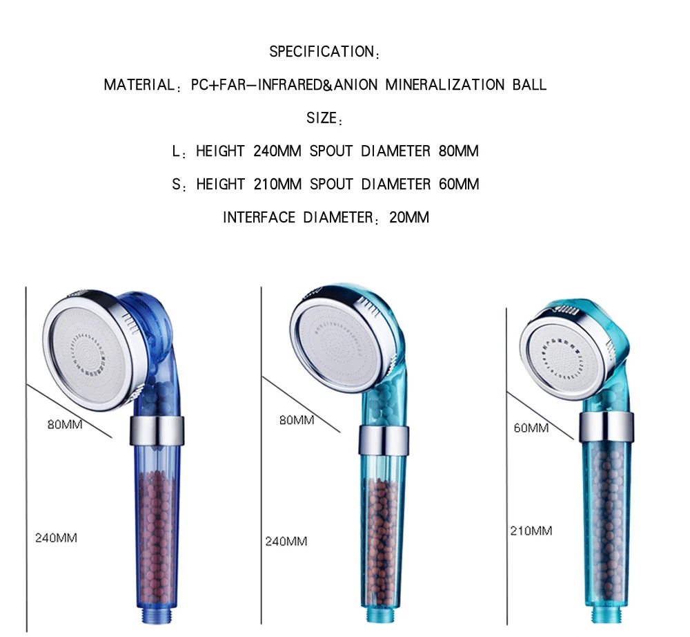 Water Saving Shower Head Anion SPA Filtration Handheld Nozzle