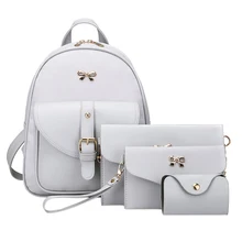 4pcs/set PU Leather Bowknot Backpack Women Shoulder Bag Clutch Bag Female Back Pack Leather Backpack Rucksack Bowknot Backpacks